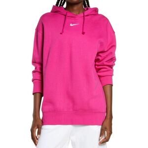 Nike Sportswear Oversized Essential Fleece Hoodie Women Small Pink Center Swoosh